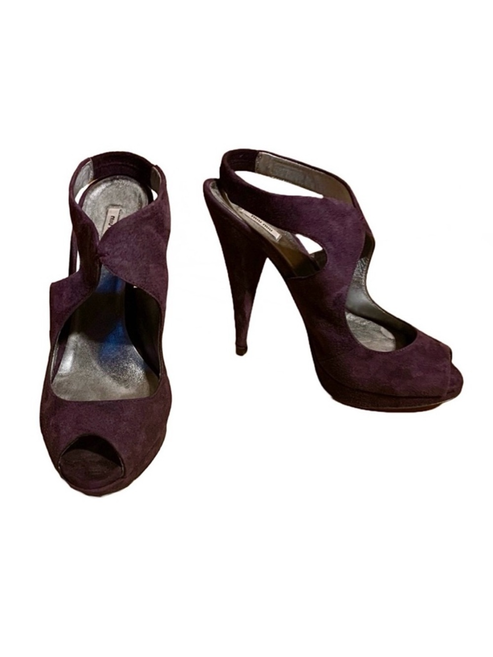 MIU MIU PURPLE SUEDE OPEN TOE HEELS (36.5)